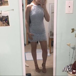 HIGH NECK LACE MINI DRESS